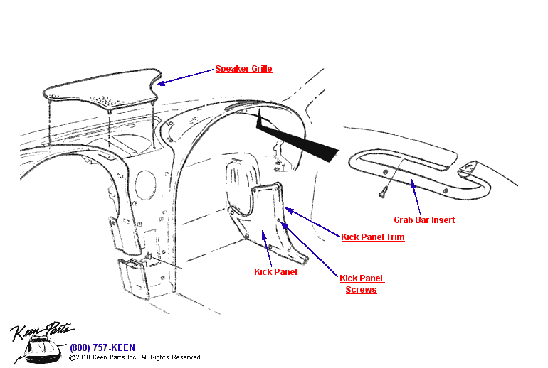 Kick Panels &amp; Grab Bar Diagram for a 1964 Corvette