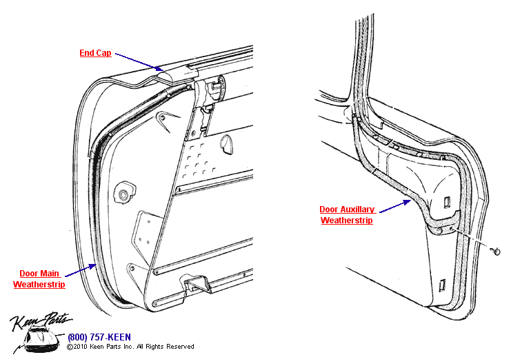 Door Weatherstrips Diagram for a 2022 Corvette