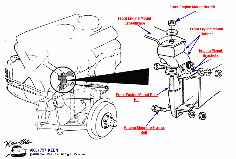 Front Engine Mounts Diagram for a 1957 Corvette