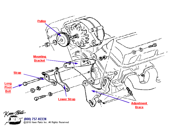Big Block Alternator (with Power Steering) Diagram for a C2 Corvette