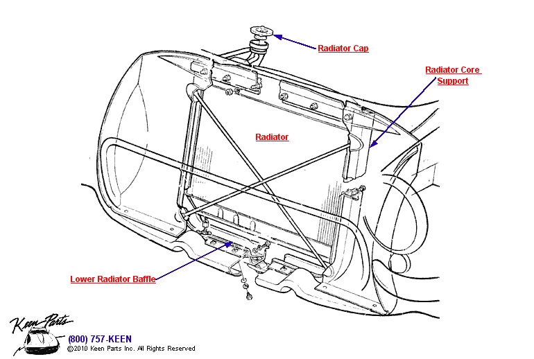 Radiator &amp; Core Support Diagram for a 1957 Corvette