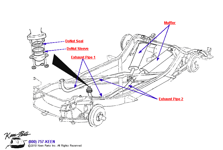 Exhaust Pipes &amp; Seals Diagram for a 1970 Corvette