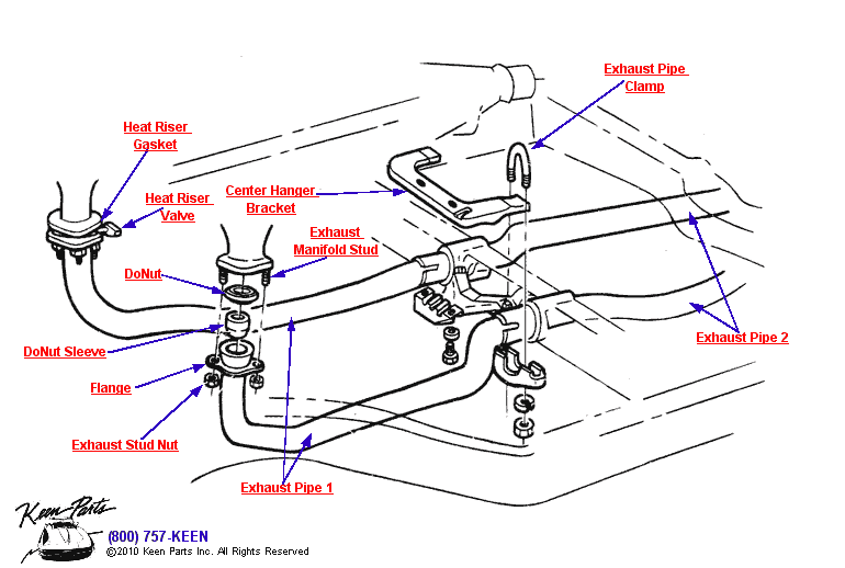 Front Pipes &amp; Hardware Diagram for a 1959 Corvette