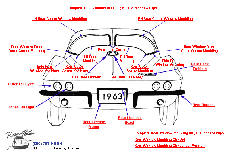 Rear Mouldings &amp; Emblems Diagram for a 2017 Corvette
