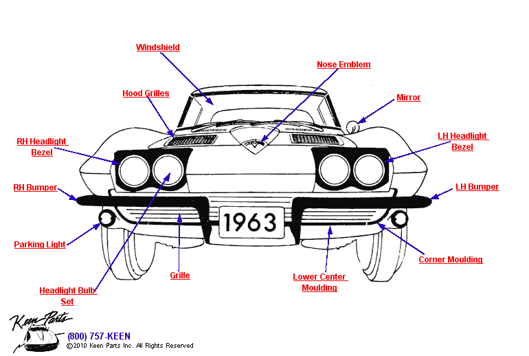 Front Emblems Diagram for a 1969 Corvette