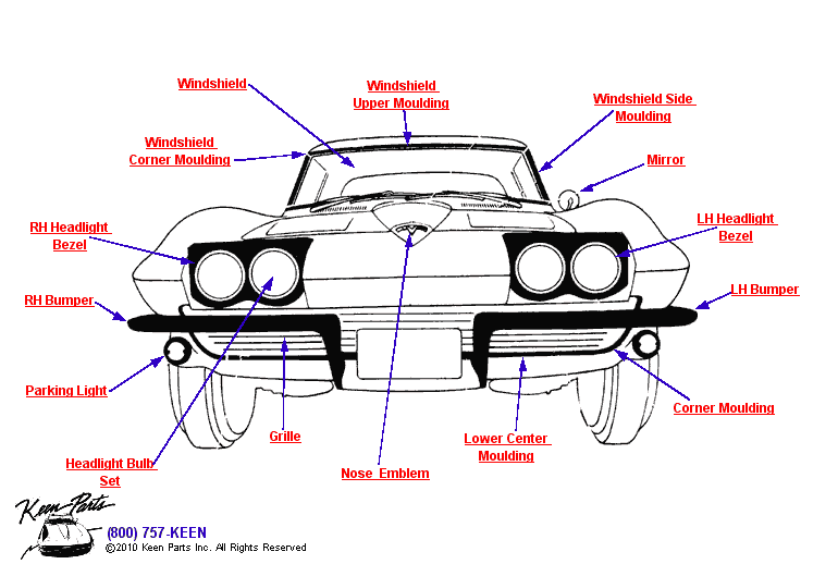 Front Mouldings Diagram for a 1987 Corvette