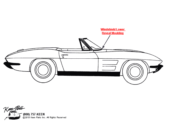 Convertible Windshield Moulding Diagram for a 1967 Corvette