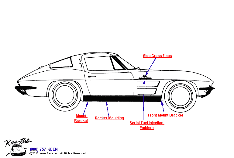 Coupe Side Mouldings Diagram for a 1982 Corvette