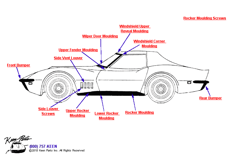 Side Mouldings Diagram for a 1969 Corvette