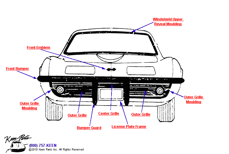 Grille &amp; Front Mouldings Diagram for a 1984 Corvette