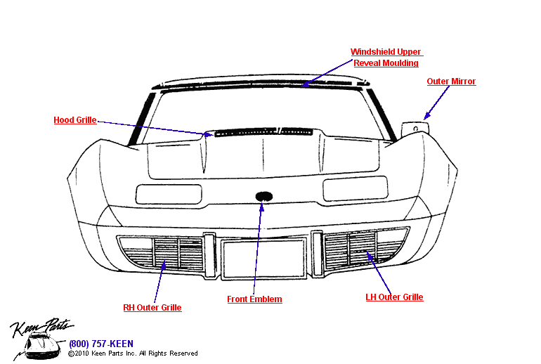 Front Emblems Diagram for a 1958 Corvette