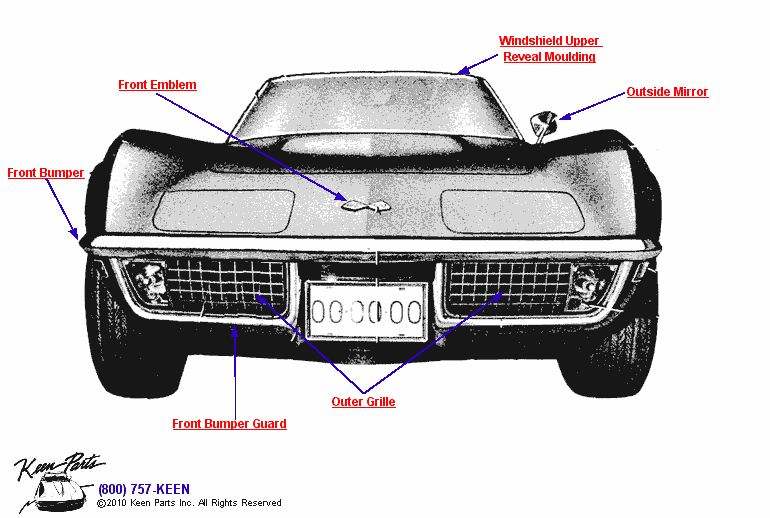 Grille &amp; Front Trim Diagram for a 1962 Corvette