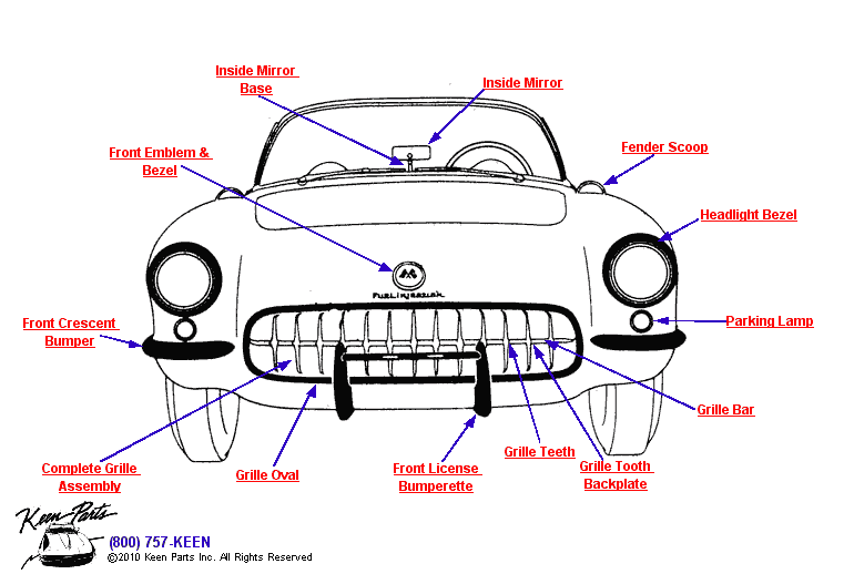 Front Mouldings Diagram for a 1967 Corvette