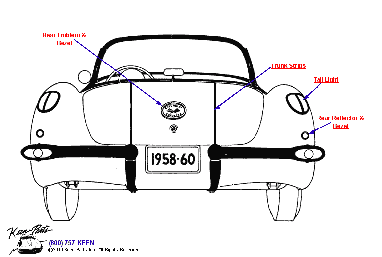 Rear Mouldings Diagram for a 1958 Corvette