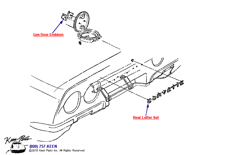 Rear Emblems Diagram for a 2022 Corvette