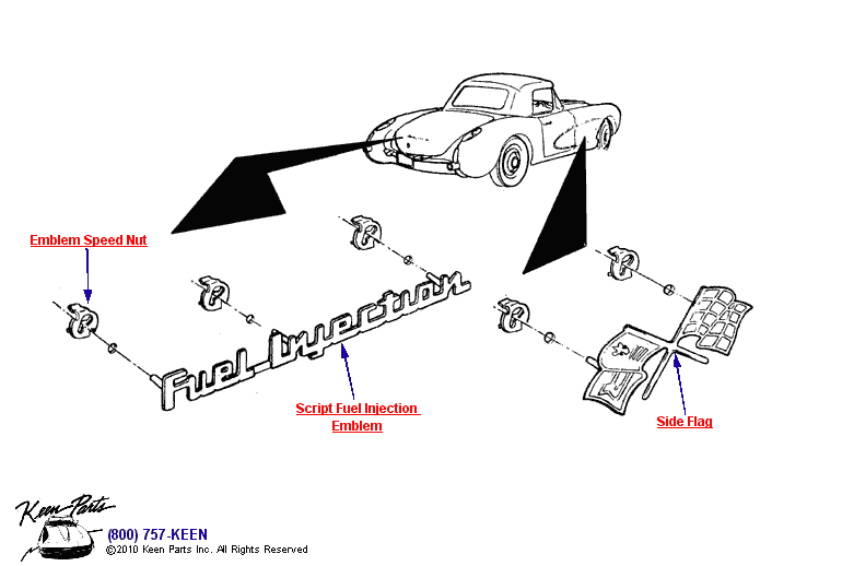 Side &amp; Rear Emblems Diagram for a C1 Corvette