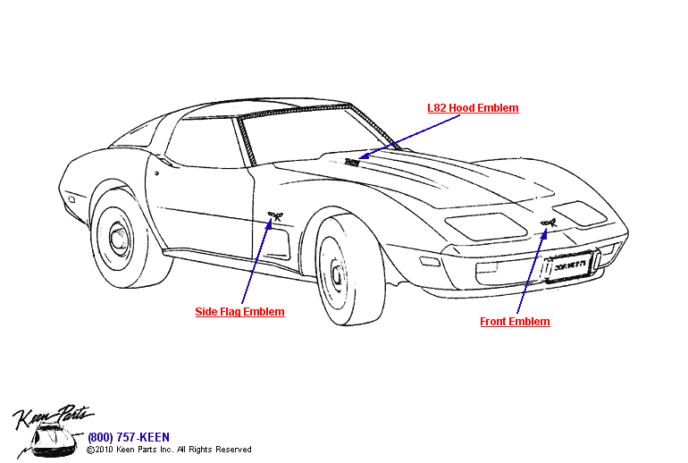 Front &amp; Hood Emblems Diagram for a 2020 Corvette