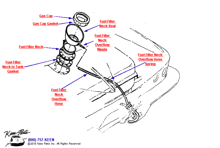 Fuel Filler Neck Assembly Diagram for a 1972 Corvette