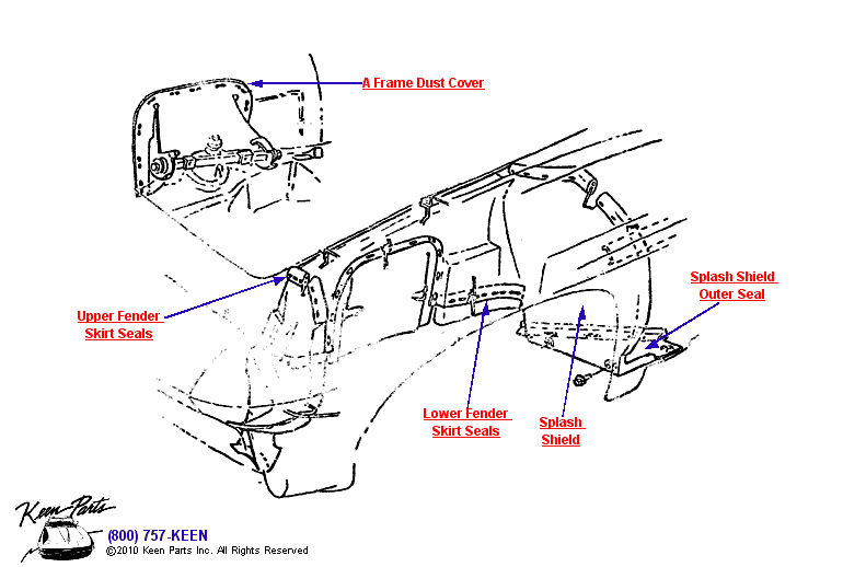 Fender Skirt Seals Diagram for a 1998 Corvette