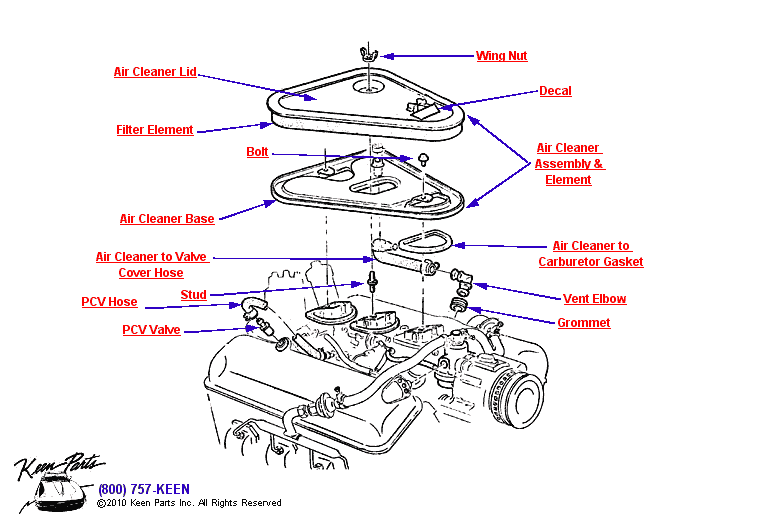 3 x 2 427 Air Cleaner Diagram for a 1999 Corvette