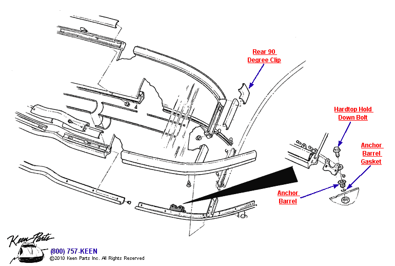 Hardtop Rear Clip &amp; Bolt Diagram for a 1961 Corvette