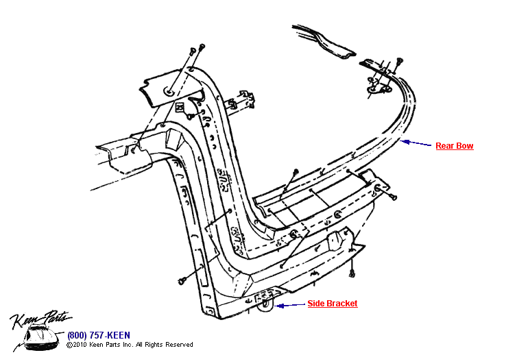 Side Bracket &amp; Rear Bow Diagram for a 1990 Corvette