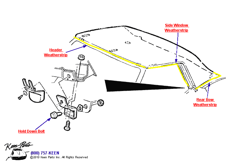Hardtop Bolts &amp; Weatherstrip Diagram for a 2006 Corvette