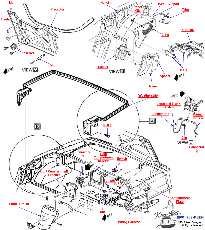 Folding Top Hardware Diagram for a 2003 Corvette