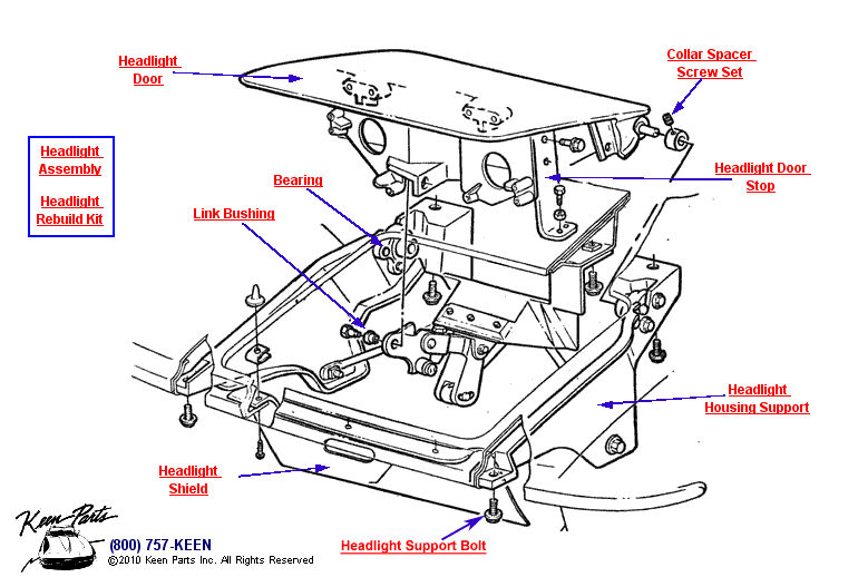Headlight Housing &amp; Door Diagram for a 1970 Corvette