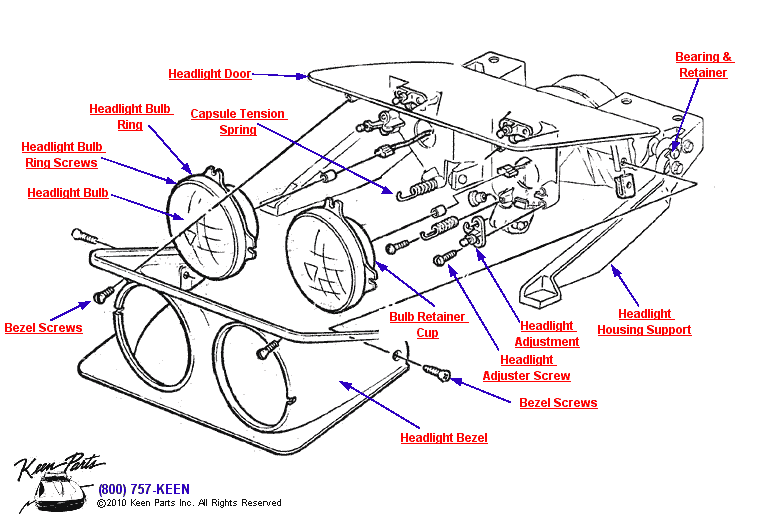 Headlight &amp; Bezel Diagram for a 1975 Corvette