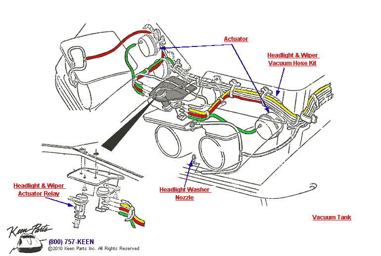 Headlight Vacuum Hose Assembly Diagram for a 1970 Corvette