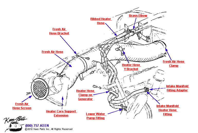 Heater Water &amp; Air Hoses Diagram for a 1959 Corvette