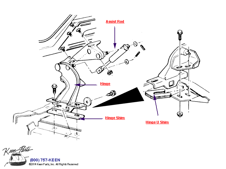 Hood Hinge &amp; Assist Rod Diagram for a 1985 Corvette