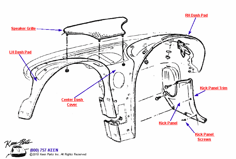 Dash &amp; Kick Panels Diagram for a 1959 Corvette