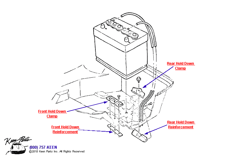 Battery Hold Downs Diagram for a 1955 Corvette