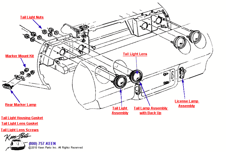 Rear Marker &amp; Tail Lights Diagram for a 2023 Corvette