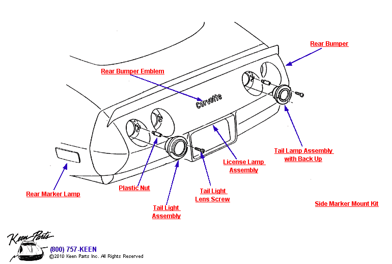 Rear Marker &amp; Tail Lights Diagram for a 1958 Corvette