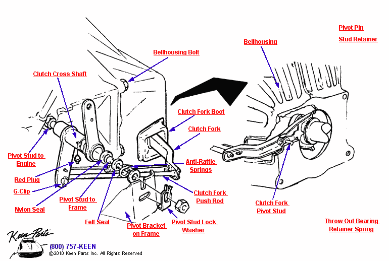 Clutch Control Shaft Diagram for a 1969 Corvette