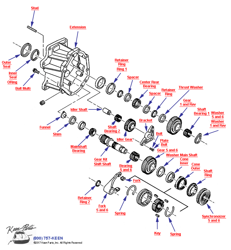 6-Speed Manual Transmisison Ext Housing &amp; Reverse Diagram for a 1974 Corvette