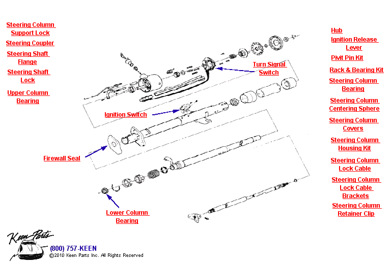 Tilt/Telescoping Column Diagram for a 1980 Corvette