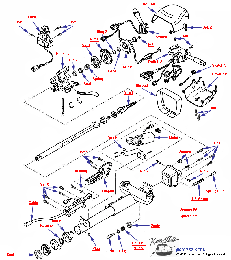 Steering Column- Tilt &amp; Power Telescope Diagram for a 1999 Corvette