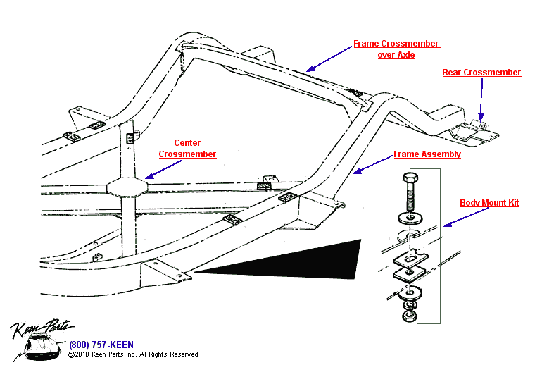 Crossmembers &amp; Frame Assembly Diagram for a 1961 Corvette