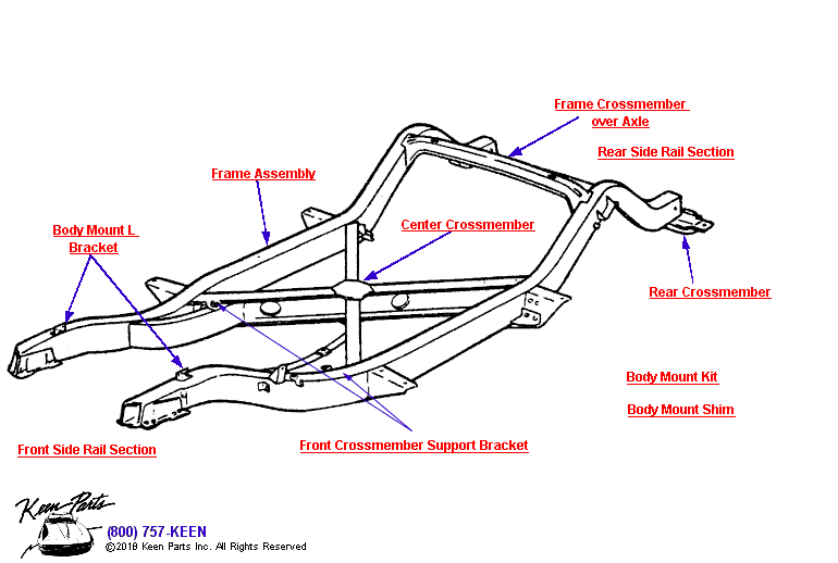 Crossmembers &amp; Frame Assembly Diagram for a C1 Corvette