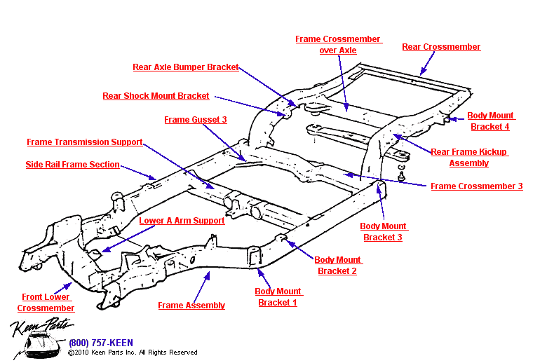 Crossmembers &amp; Body Brackets Diagram for a 1982 Corvette