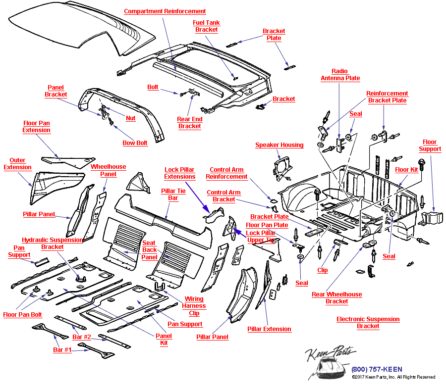 Sheet Metal/Body Mid- Hardtop Diagram for a 1959 Corvette