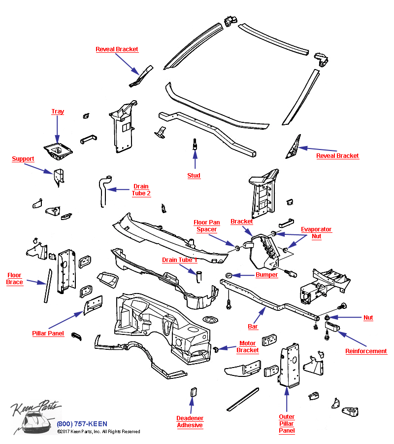 Wnidshield Frame &amp; Firewall Diagram for a 1997 Corvette