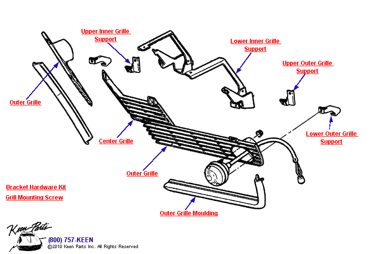 Grille &amp; Supports Diagram for a 1975 Corvette