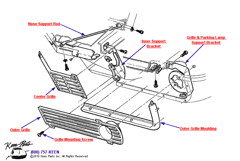 Grille &amp; Supports Diagram for a 1965 Corvette
