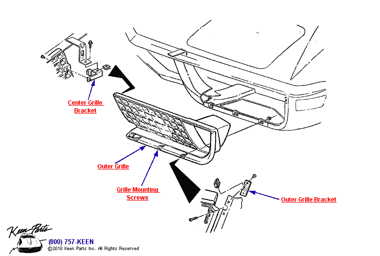 Outer Grille &amp; Supports Diagram for a C3 Corvette