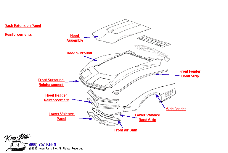 Front Body Diagram for a 1976 Corvette